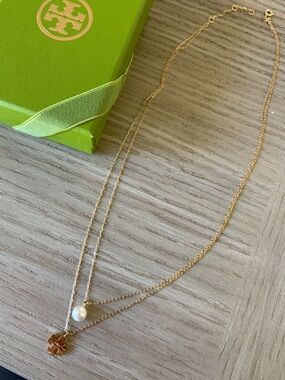 Tory Burch Pearl layered gold pendant necklace